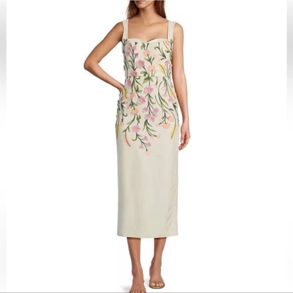 NWT Antonio Melani Halo Linen Blend Floral Embroidered Sleeveless Midi Dress